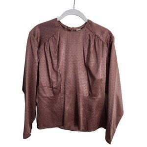 Vintage 100% Silk Subtle Tone On Tone Chocolate Brown Blouse Size 4